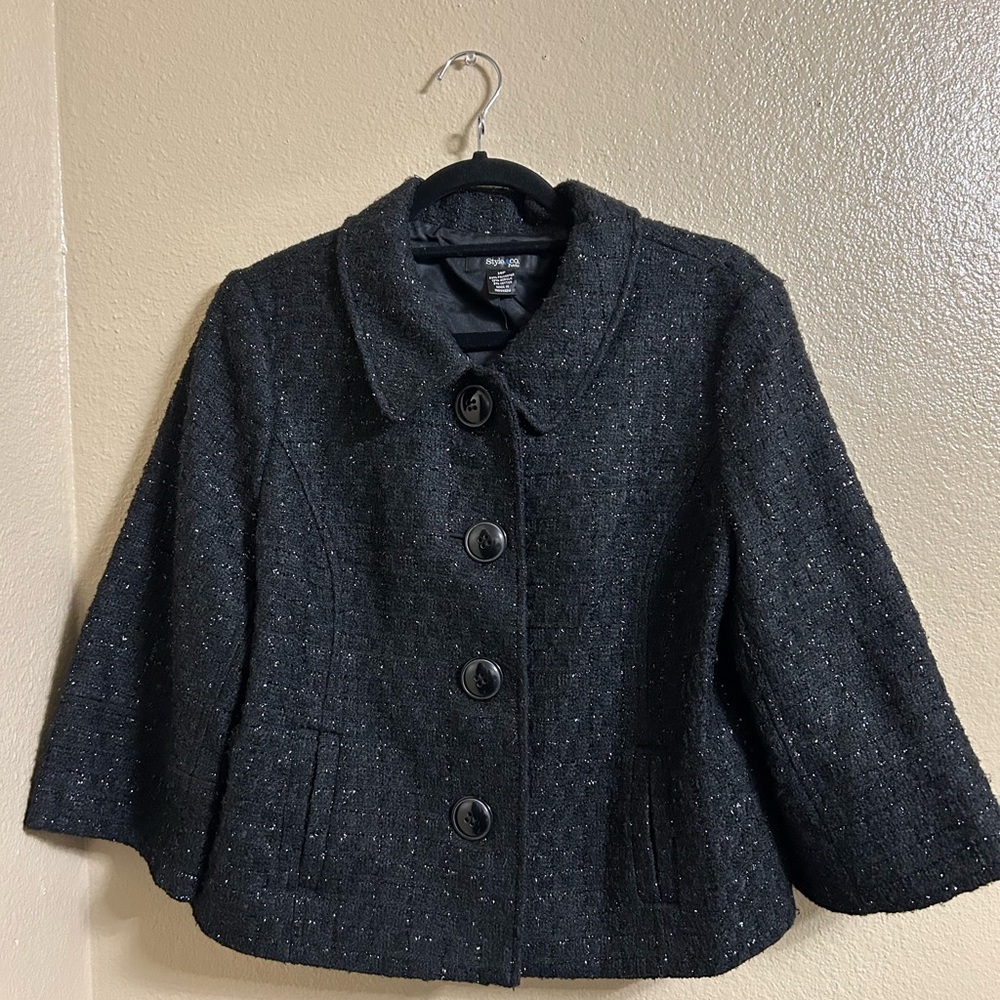Style & Co. women’s Chic Black Button-Up Jacket size 14P
